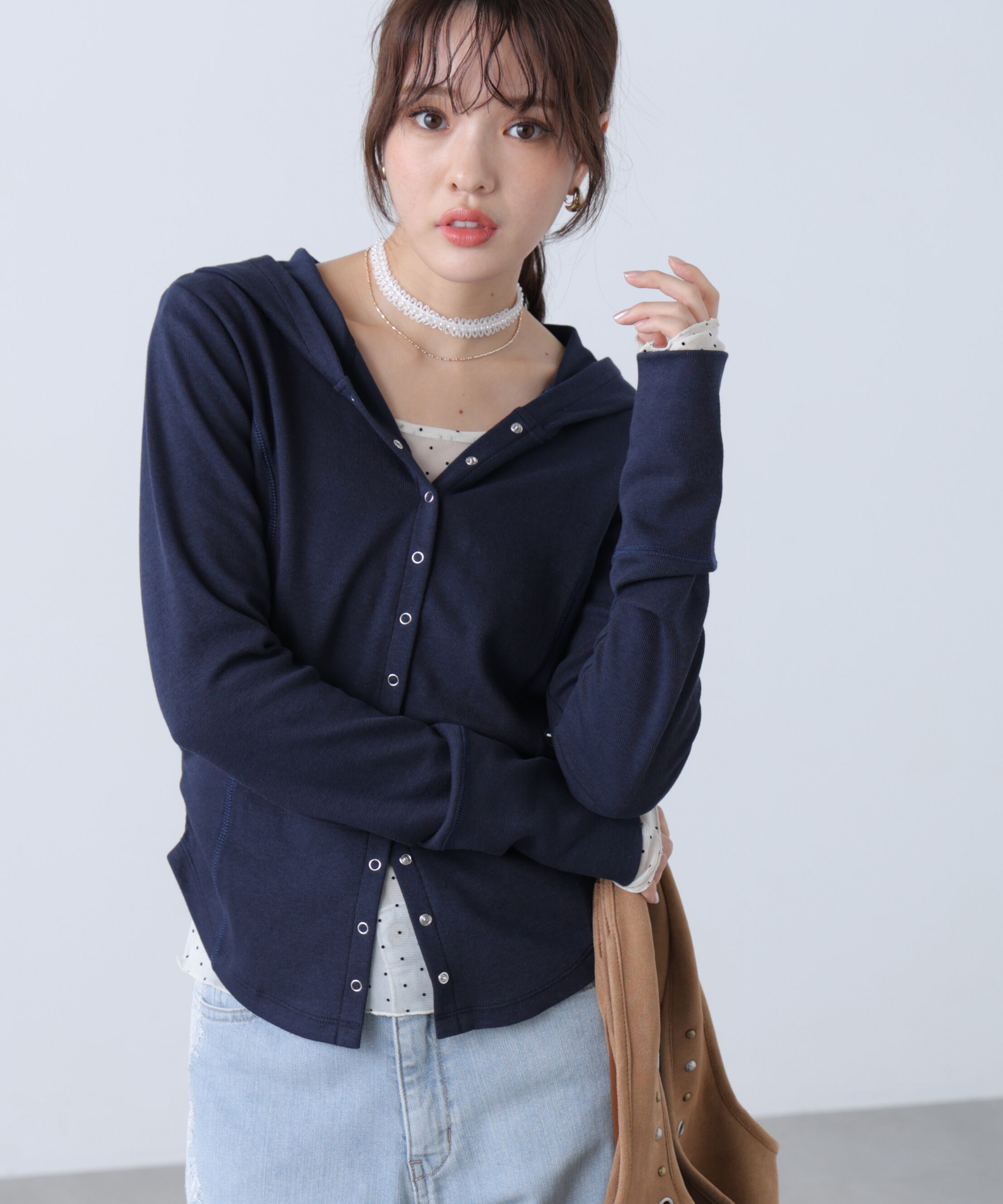  「テレコドットボタンフーディーカーディガン」|Tシャツ・カットソー|