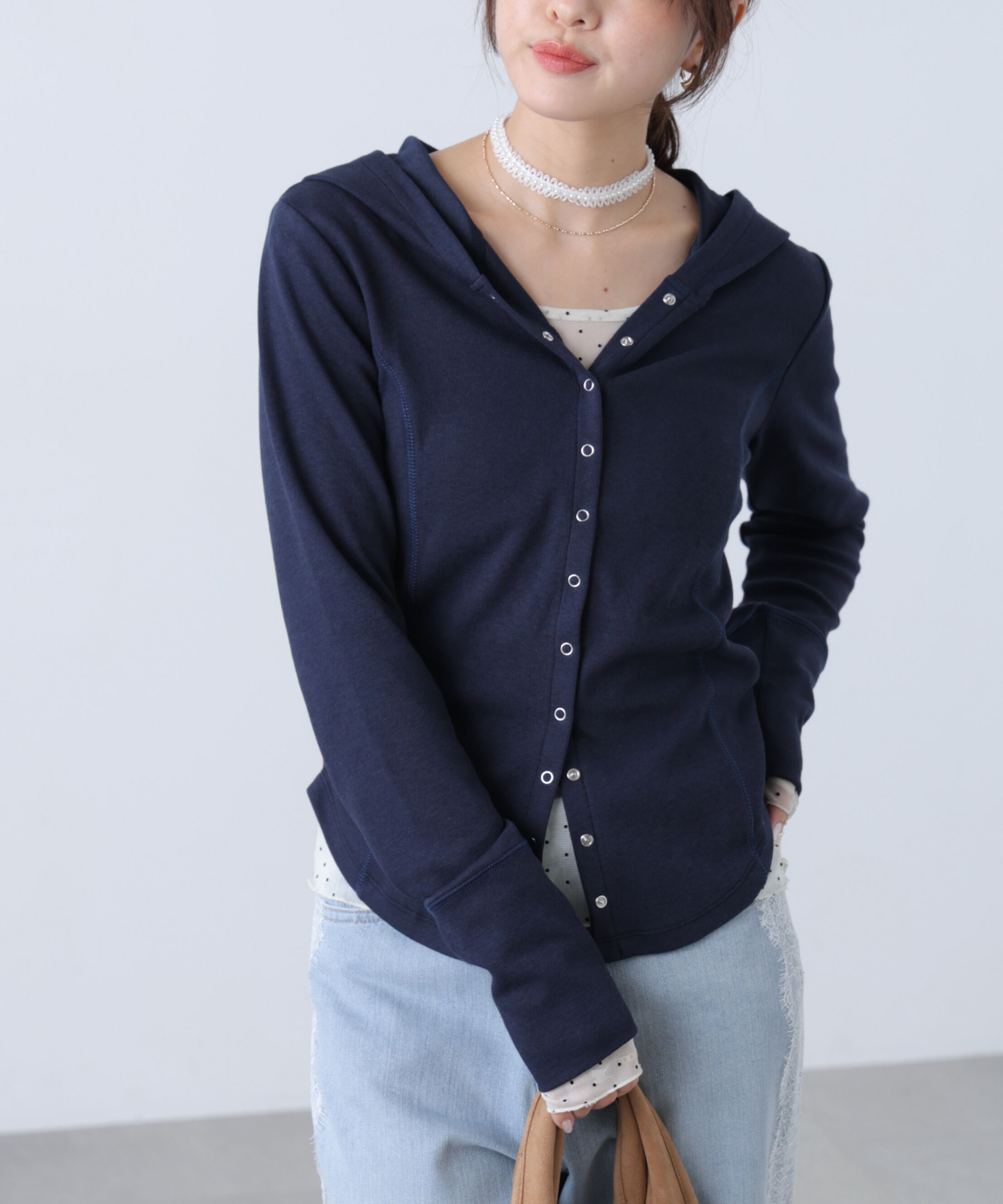  「テレコドットボタンフーディーカーディガン」|Tシャツ・カットソー|