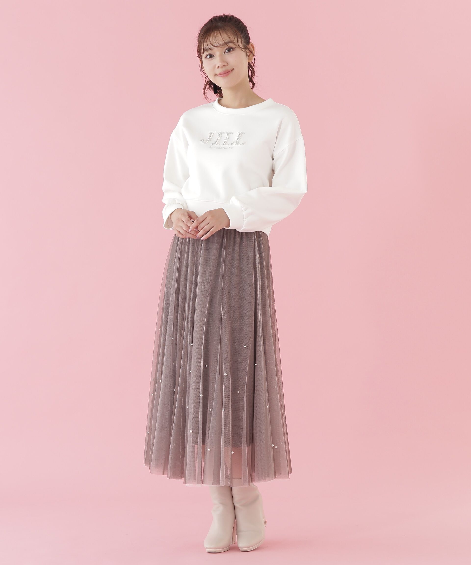  「ビジュー刺繍ロゴスウェット」|Tシャツ・カットソー|