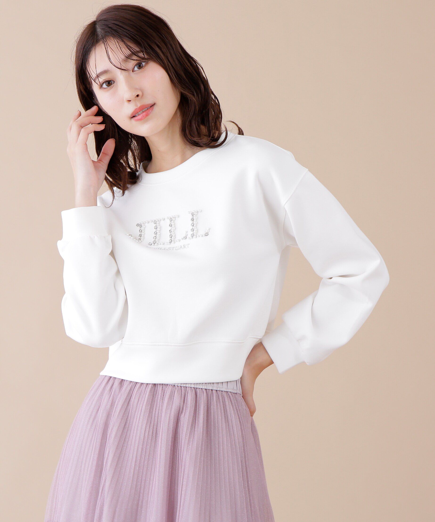  「ビジュー刺繍ロゴスウェット」|Tシャツ・カットソー|