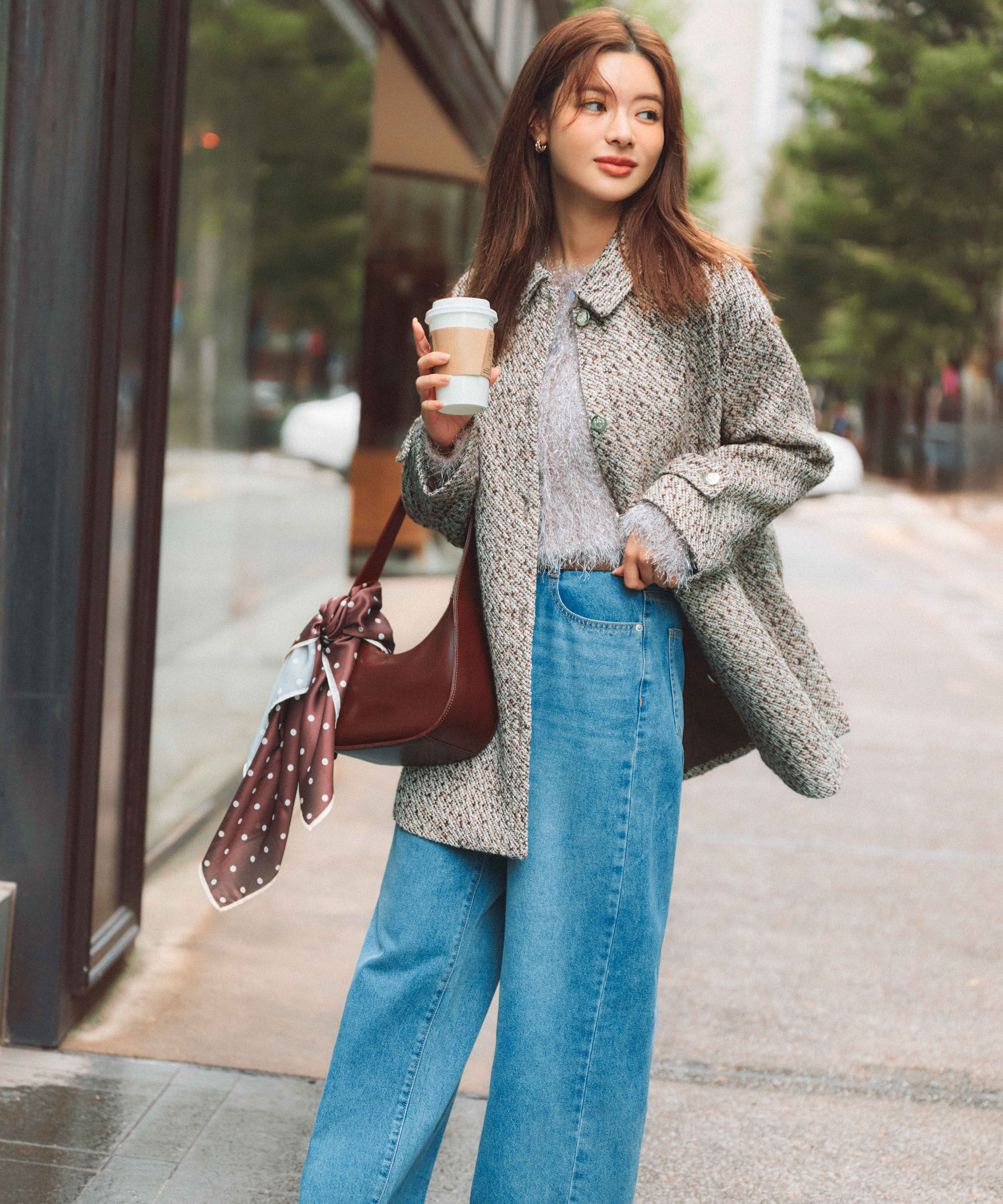 PROPORTION BODY DRESSING「金ボタン付きツイードミドルジャケット 25AW」|ブルゾン・スタジャン|
