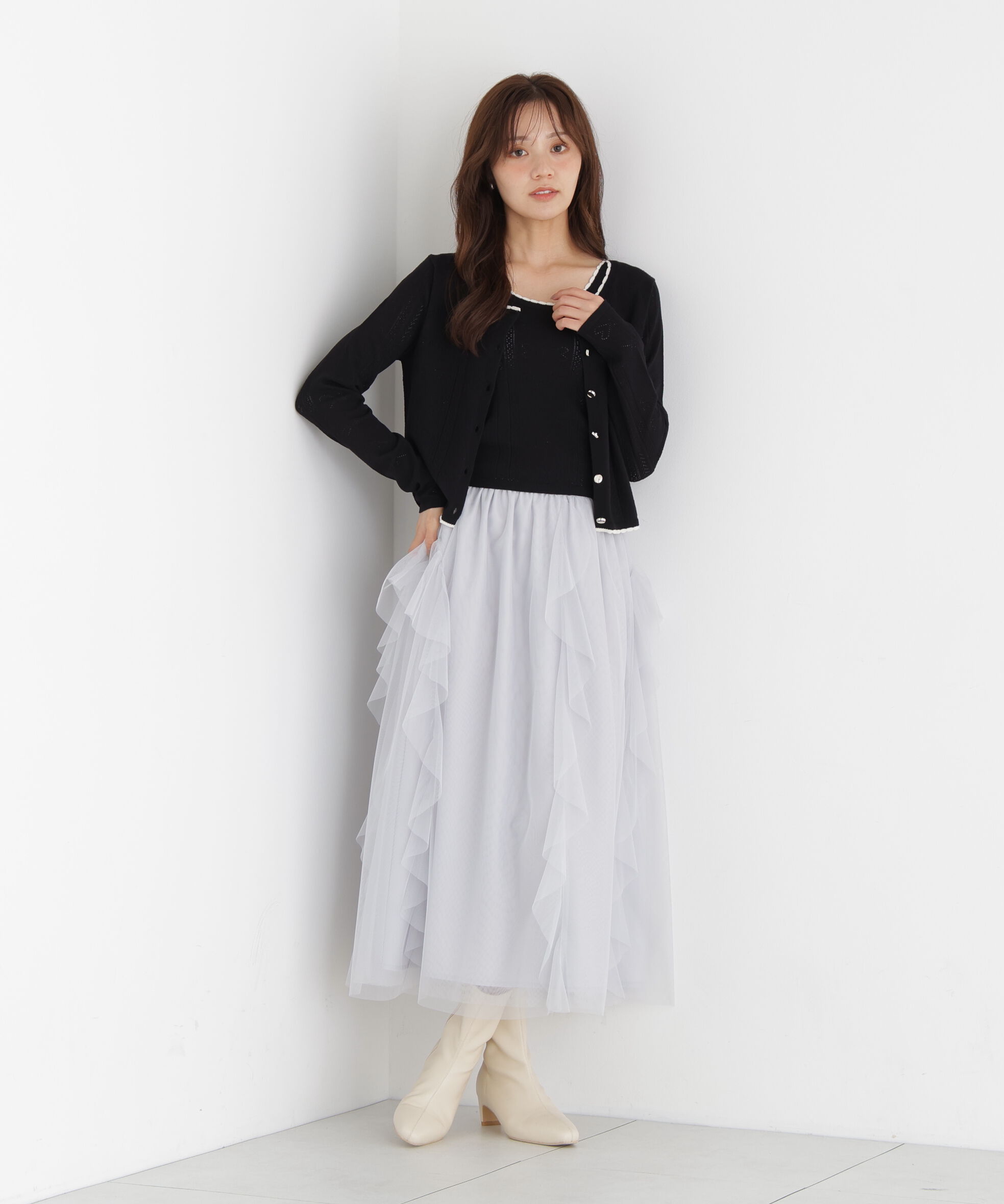 PROPORTION BODY DRESSING「＜中川紅葉さん着用＞ラッフルチュールスカート」|スカート|グレー