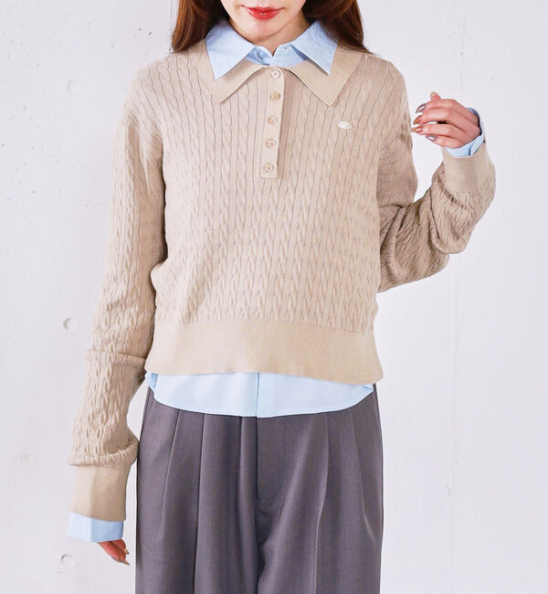 archives「【アンチピリング】ケーブルポロニット&times;シャツＳＥＴ」|カーディガン|BEIGE