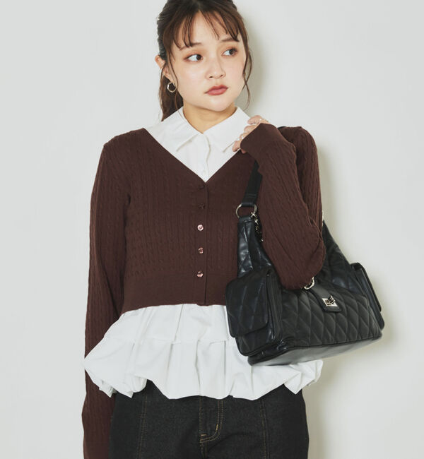 archives「バルーンノースリシャツ&times;ケーブルニットＣＤＳＥＴ」|カーディガン|BROWN