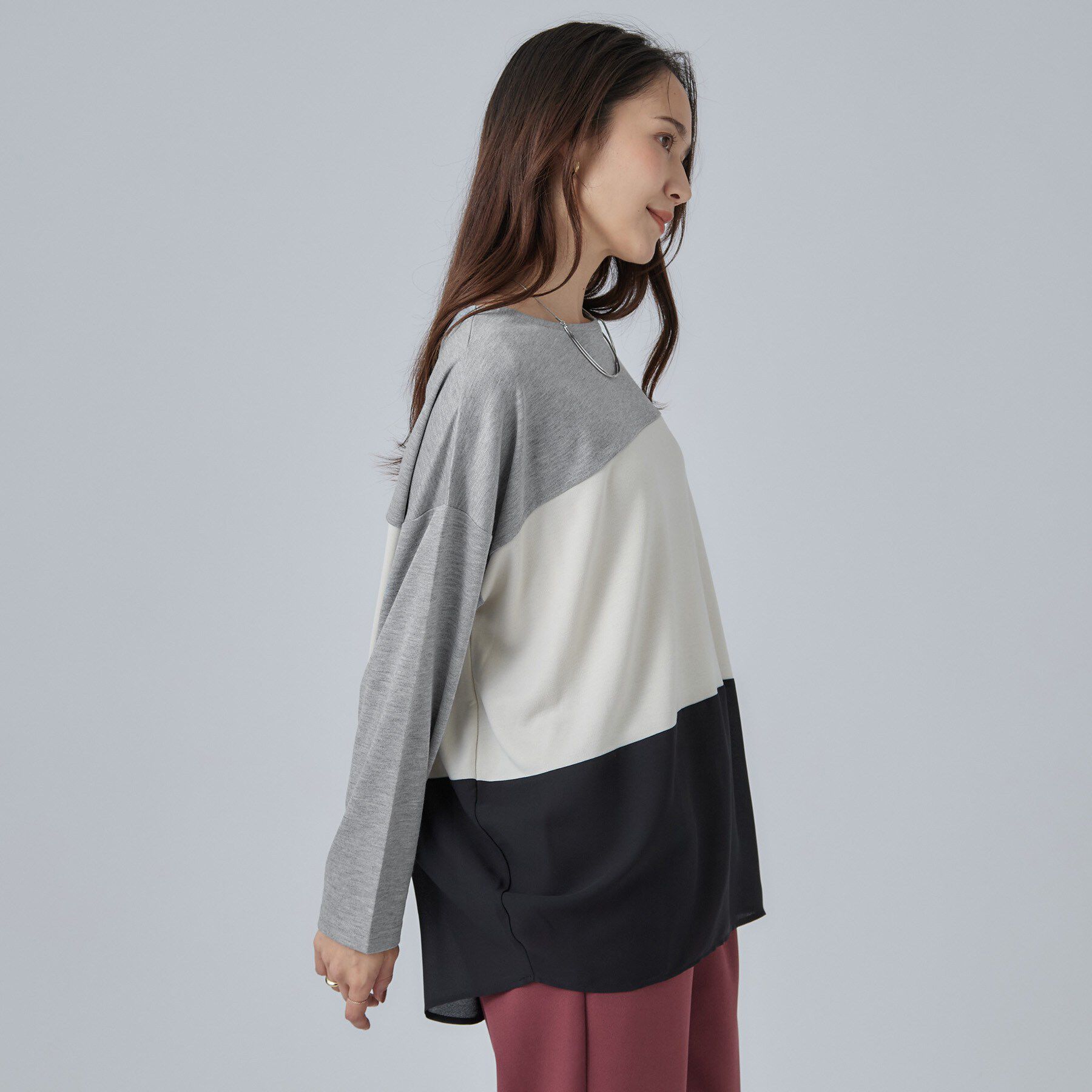 SHOO･LA･RUE「【S-LL/洗濯機可】三段切り替え 長袖トップス」|Tシャツ・カットソー|