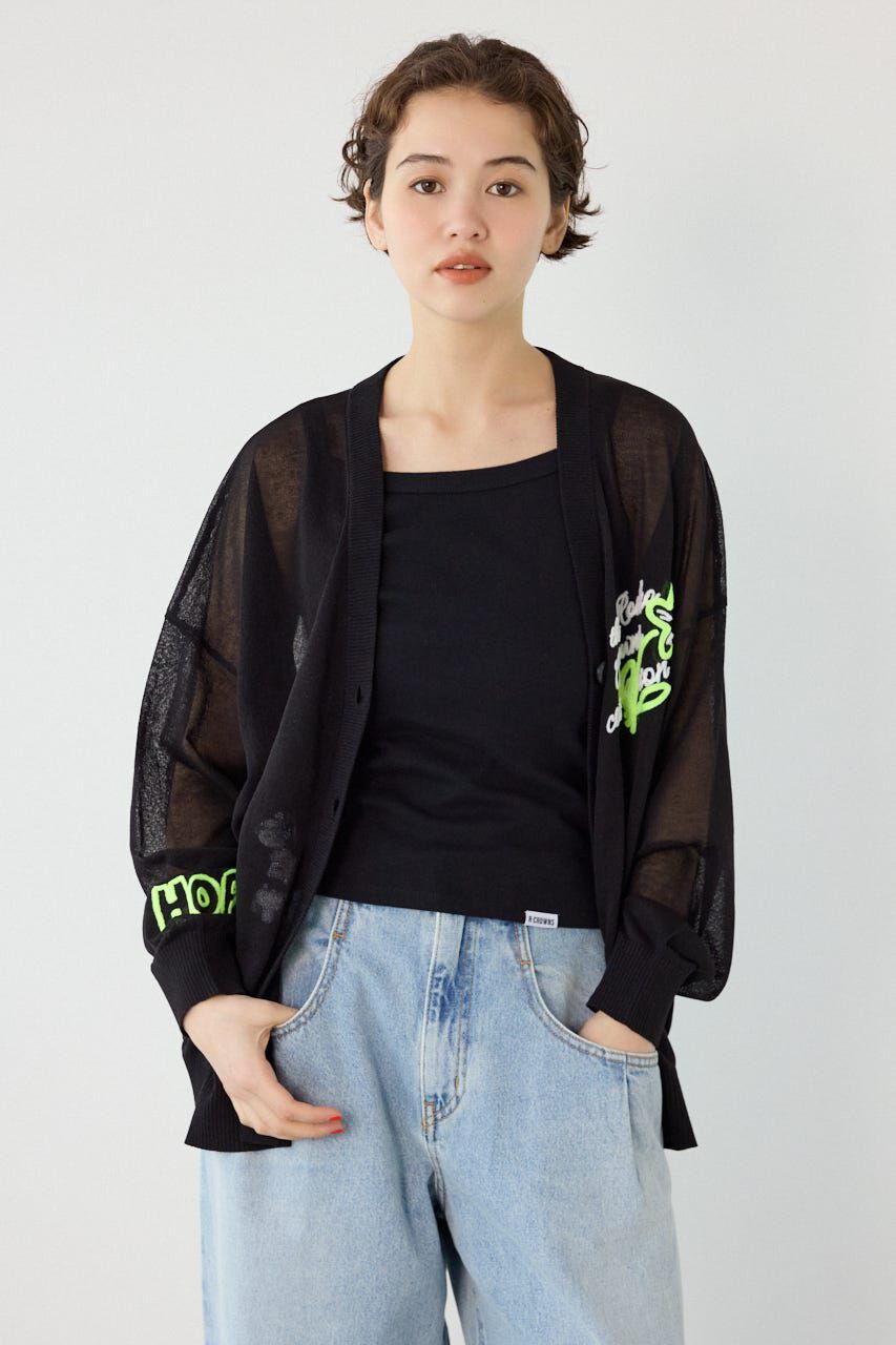 RODEO CROWNS「チェーンステッチロゴニットカーディガン」|カーディガン|BLK