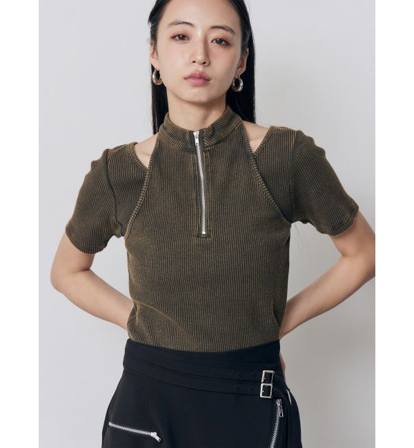 MURUA「ホルターハーフジップテレコトップス」|Tシャツ・カットソー|カーキ