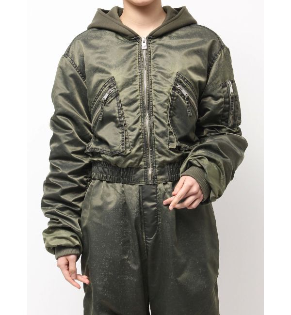 GYDA「pigment processed hoodieブルゾン」|ブルゾン・スタジャン|カーキ