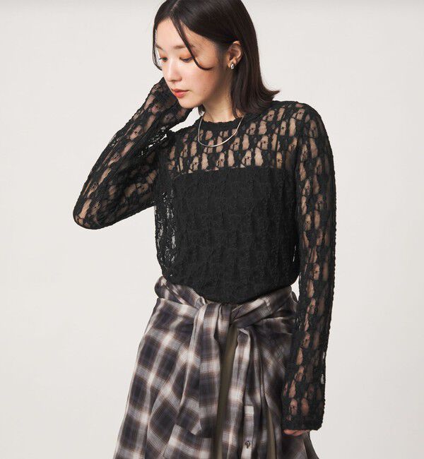 UNITED ARROWS green label relaxing「【WEB限定】＜at ease＞レース カットソー」|Tシャツ・カットソー|BLACK