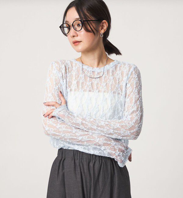 UNITED ARROWS green label relaxing「【WEB限定】＜at ease＞レース カットソー」|Tシャツ・カットソー|LT.BLUE