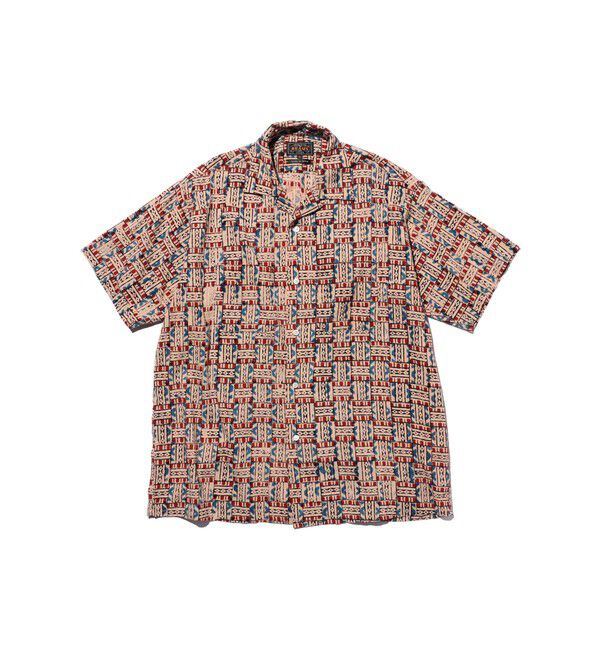 BEAMS PLUS「Open Collar Block Print ③」|シャツ・ブラウス|RED