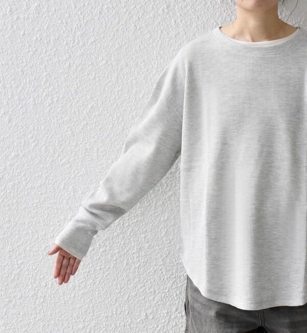 SHIPS any「〈洗濯機可能〉ワッフル  レースアップ ラウンドヘム プルオーバー」|Tシャツ・カットソー|