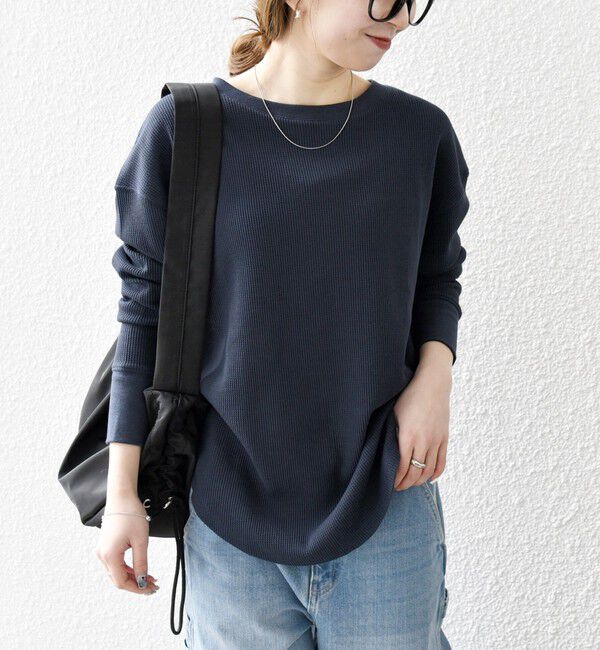 SHIPS any「〈洗濯機可能〉ワッフル  レースアップ ラウンドヘム プルオーバー」|Tシャツ・カットソー|