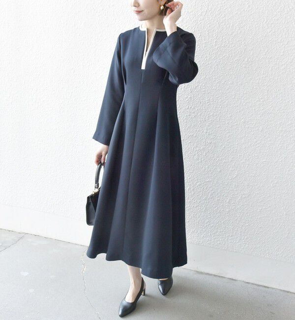 SHIPS any「【WEB限定】〈洗濯機可能〉ダブルクロス ウエスト タック Aライン ワンピース ［NAVY BLUE］」|ワンピース|ネイビー