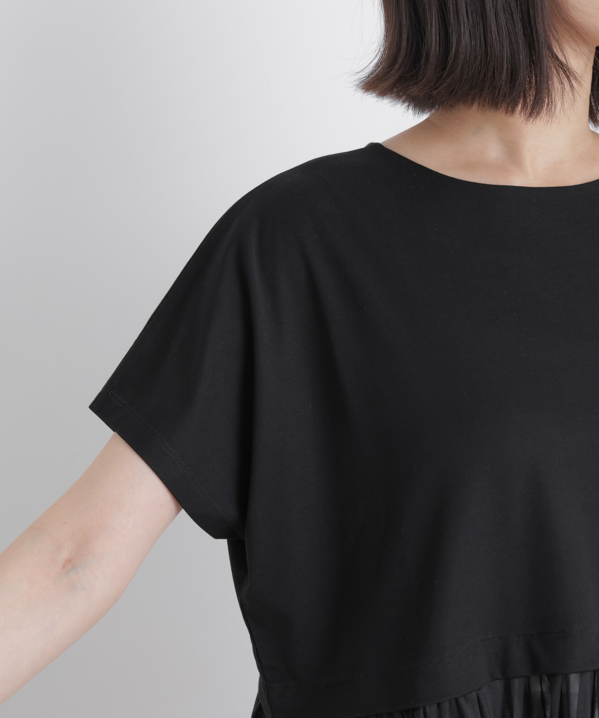 NANO universe「チュールドッキングカットトップス」|Tシャツ・カットソー|
