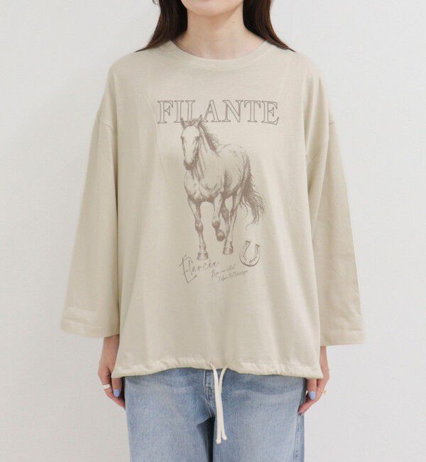 fredy emue「ホースプリント裾ドロストTシャツ」|Tシャツ・カットソー|