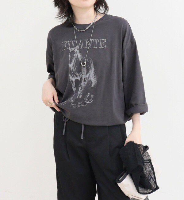 fredy emue「ホースプリント裾ドロストTシャツ」|Tシャツ・カットソー|