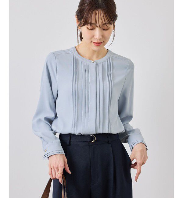 Rope&rsquo;Picnic「【WEB限定】フロントピンタックブラウス/通勤・お仕事」|シャツ・ブラウス|サックス(48)