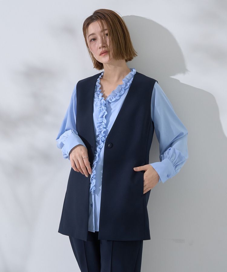 YECCA VECCA「ノーカラージレ」|ベスト・ジレ|Navy