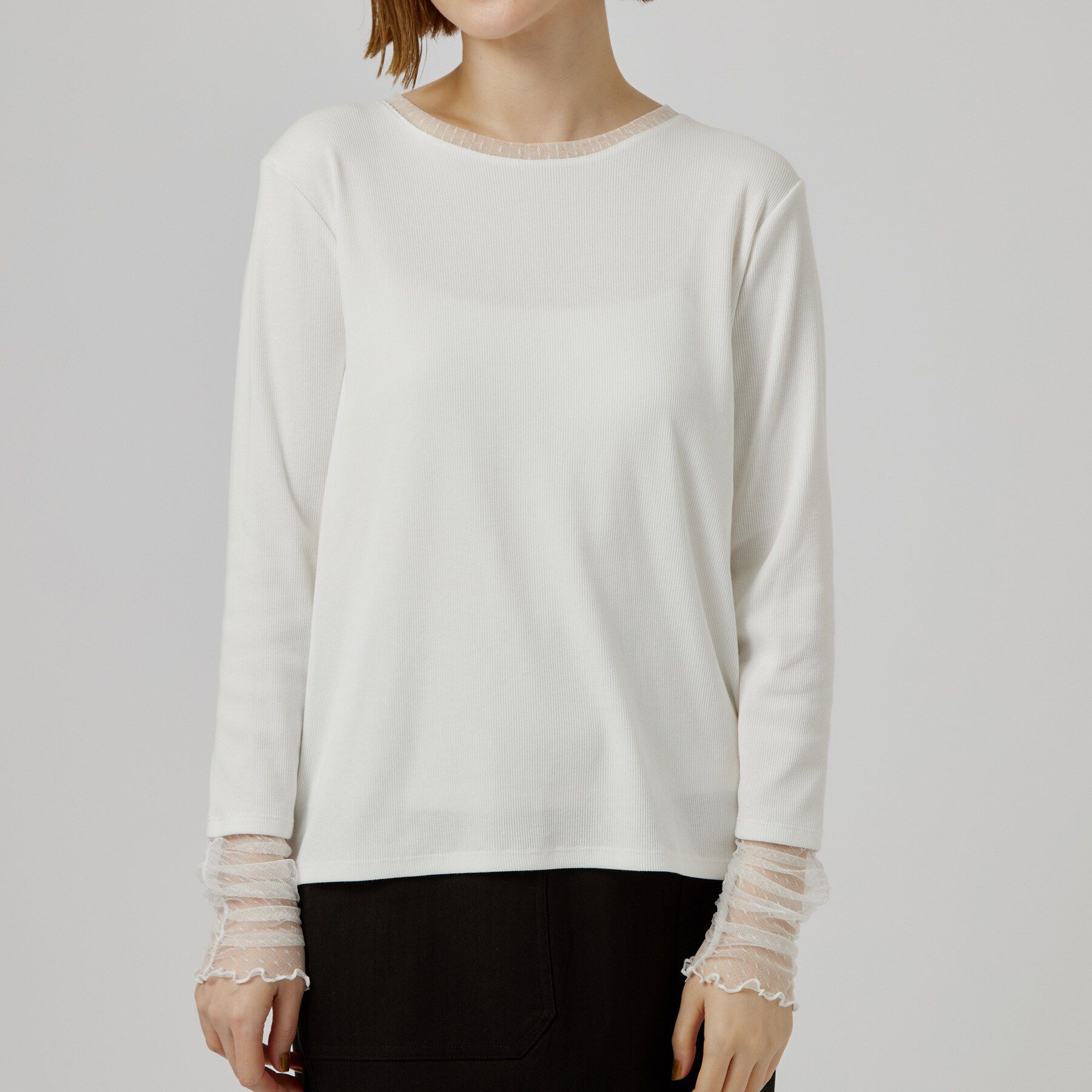 grove「【重ね着にも◎】チュールドッキングテレコカットソー」|Tシャツ・カットソー|