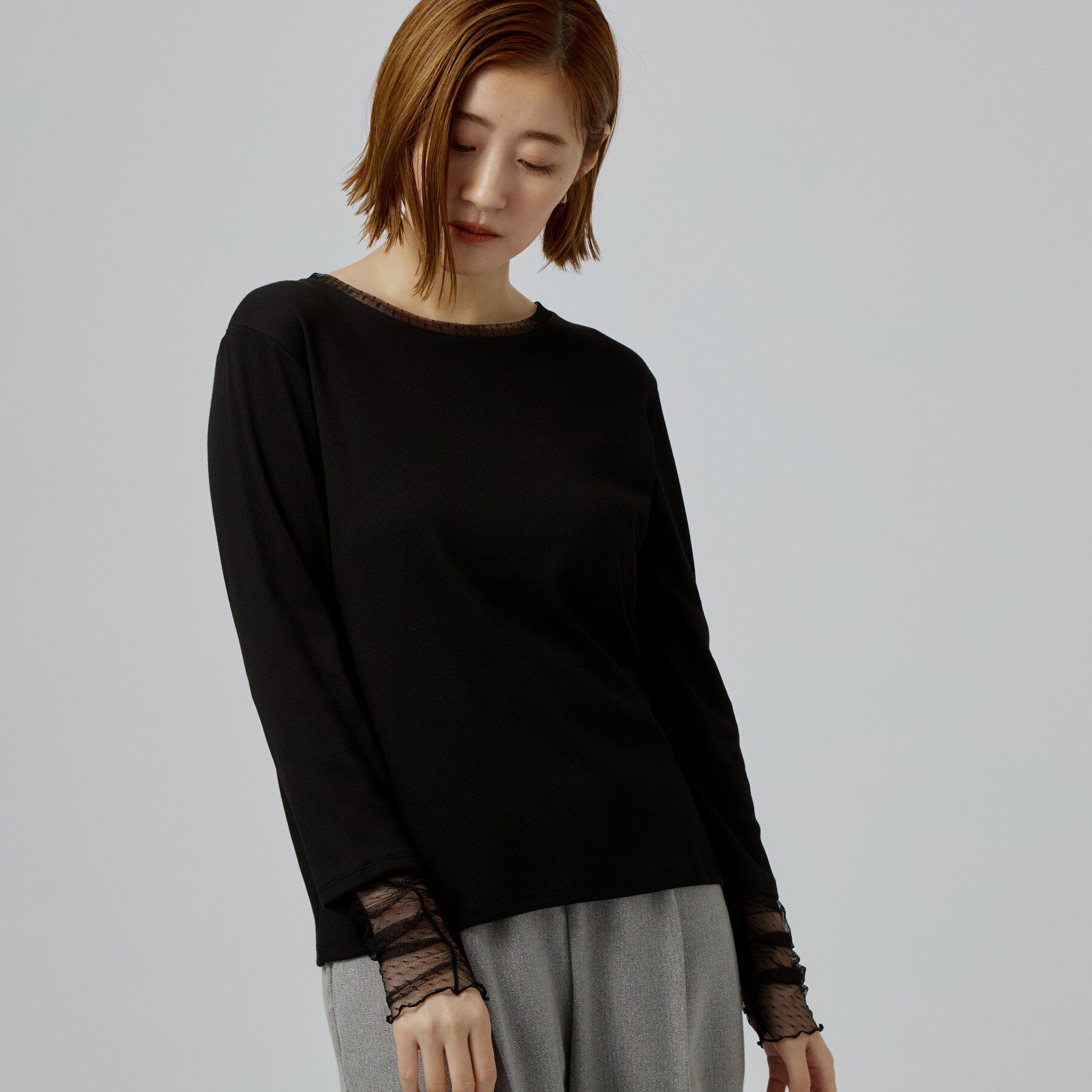 grove「【重ね着にも◎】チュールドッキングテレコカットソー」|Tシャツ・カットソー|