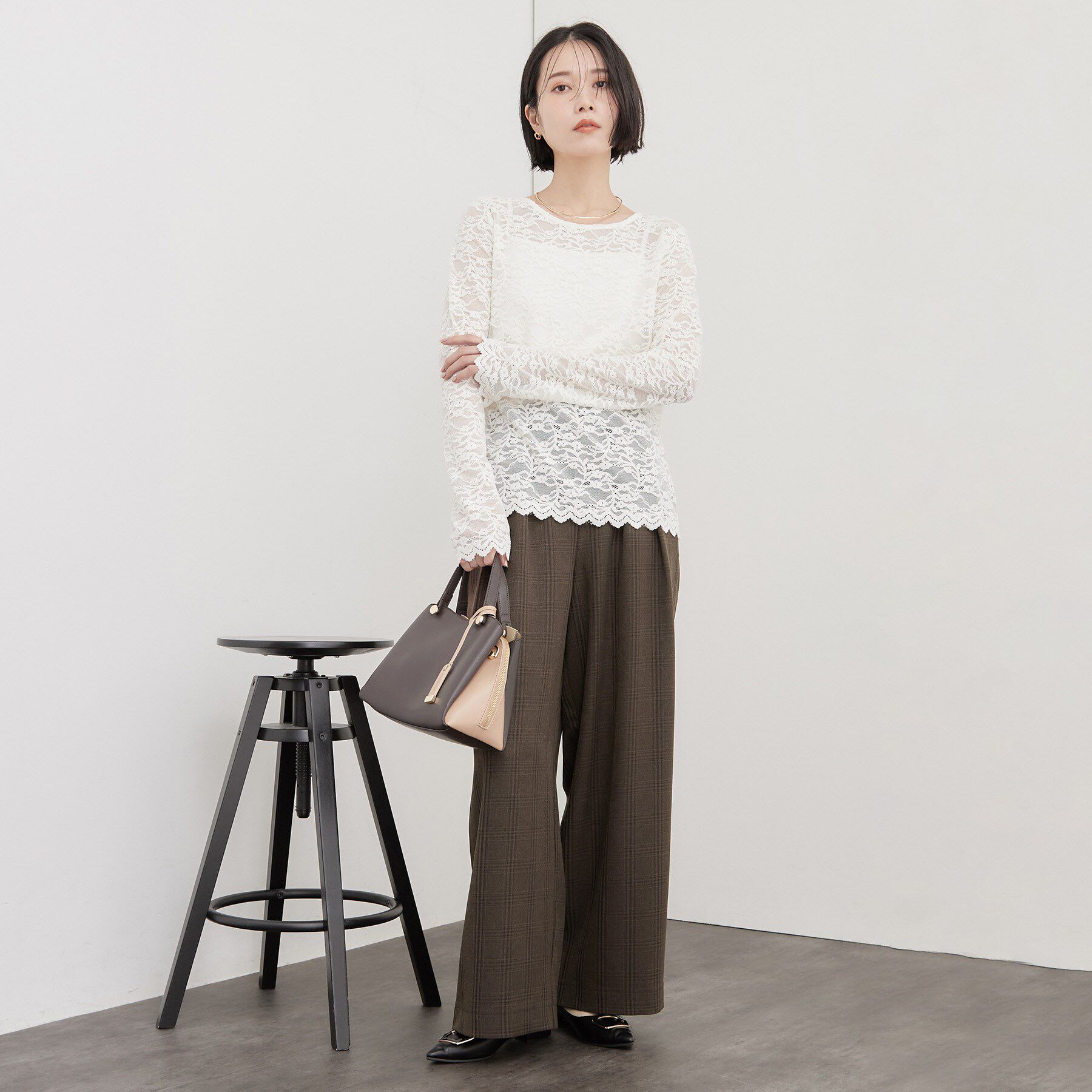 OPAQUE.CLIP「レースベロア トップス【洗濯機OK】」|Tシャツ・カットソー|