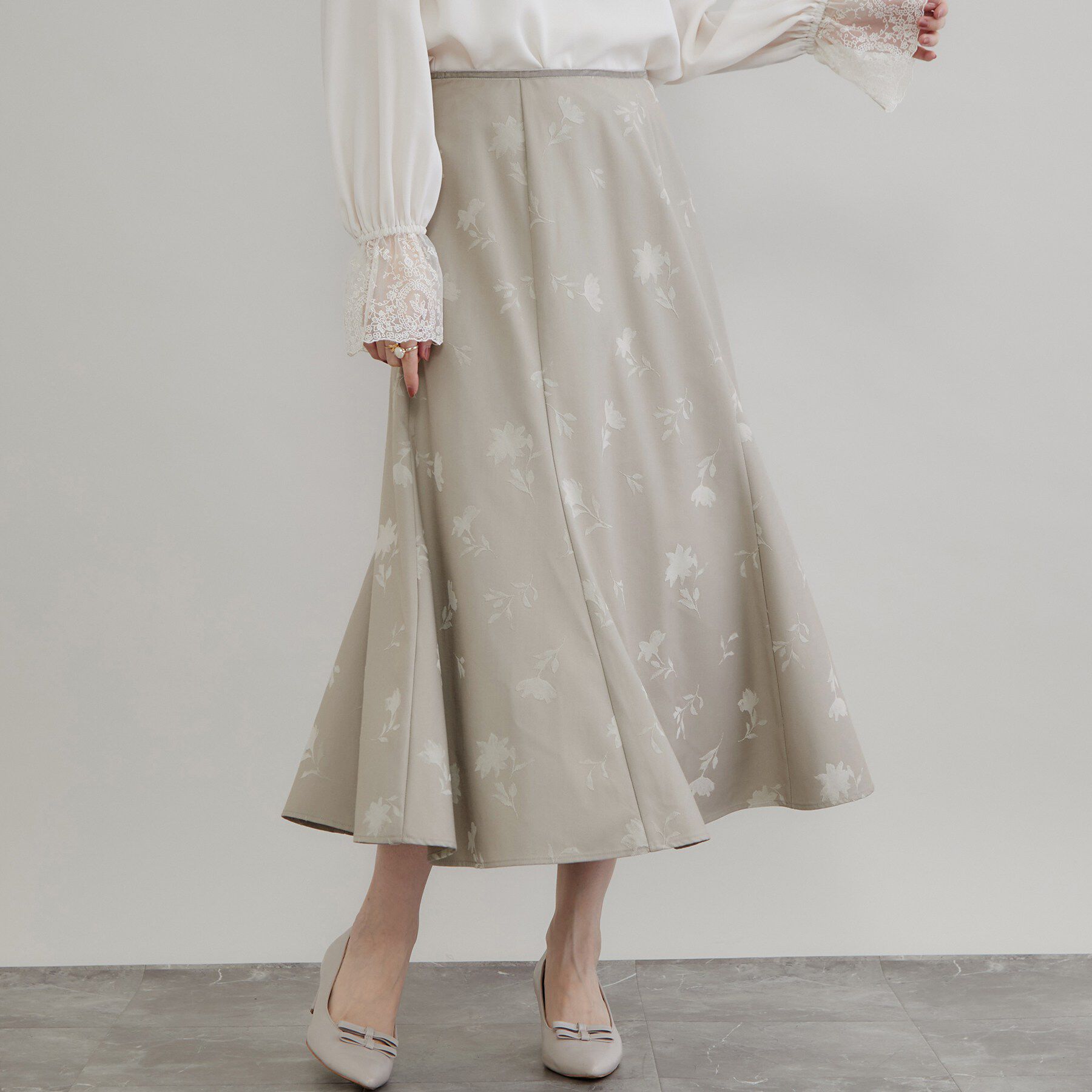 Couture broach「フロッキーフラワーマーメイドスカート」|スカート|グレー(112)