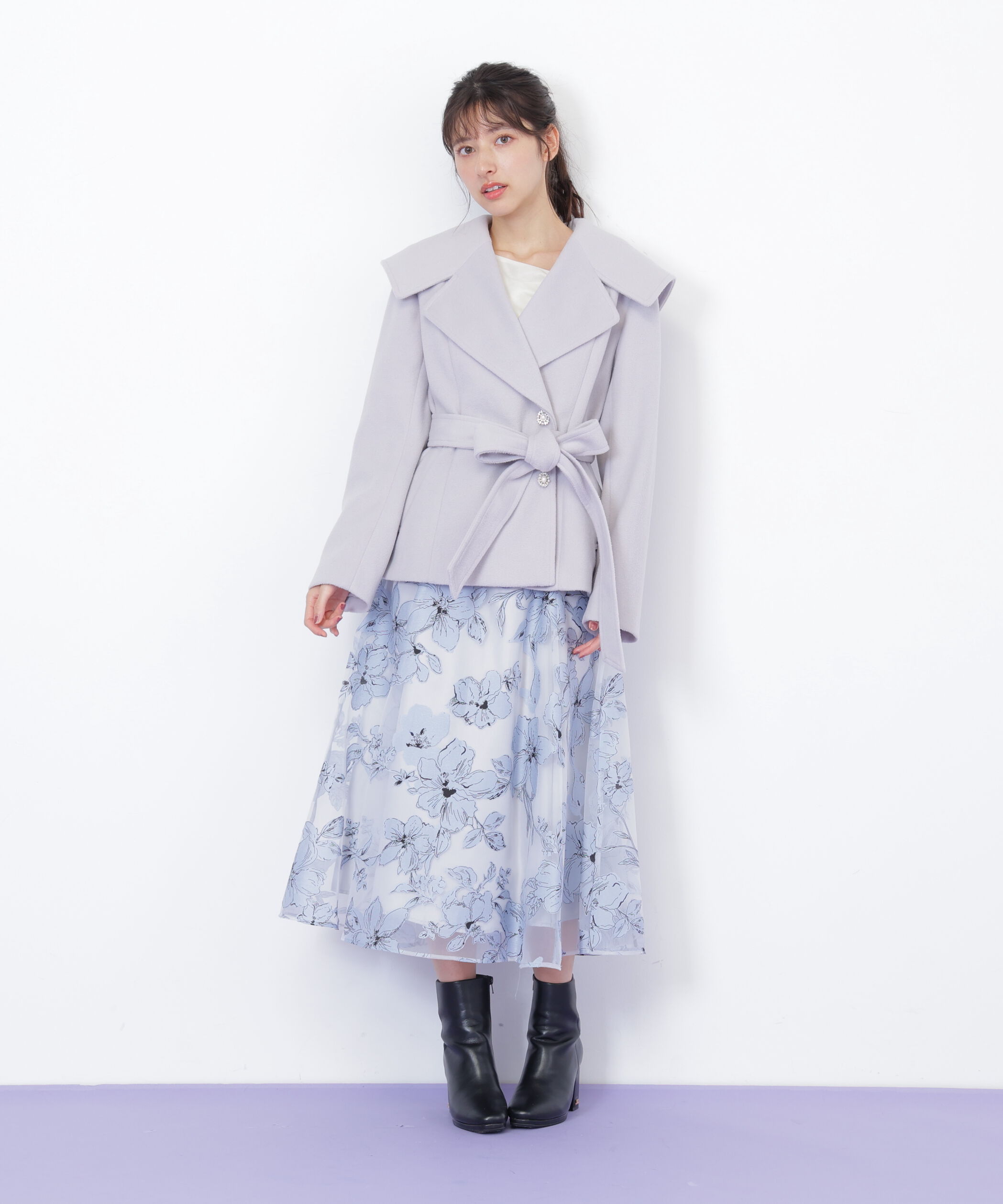  「ビジュー釦ビッグカラーショートコート」|その他|