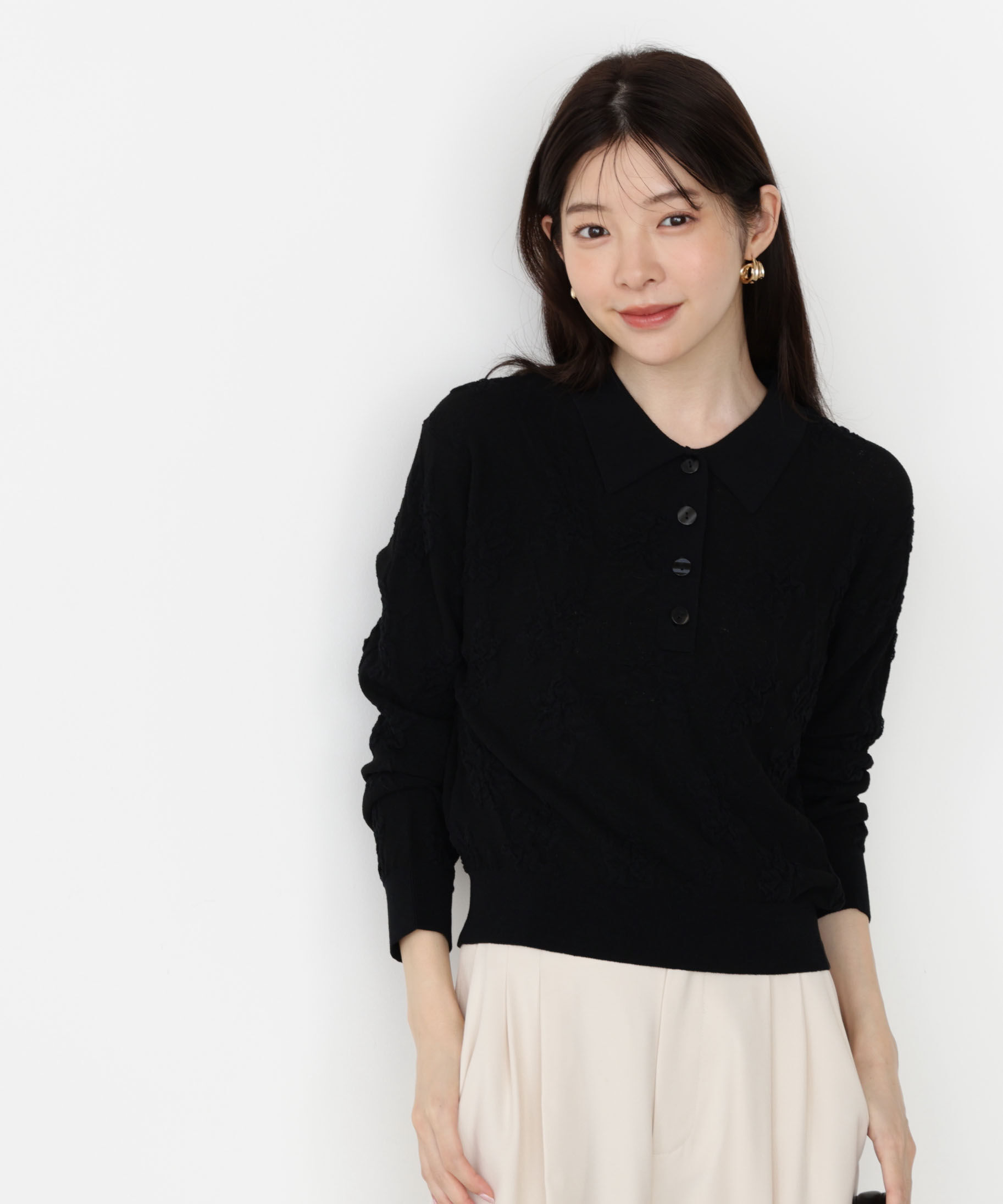 PROPORTION BODY DRESSING「ジャガードレースポロ 25AW」|ニット・セーター|ブラック