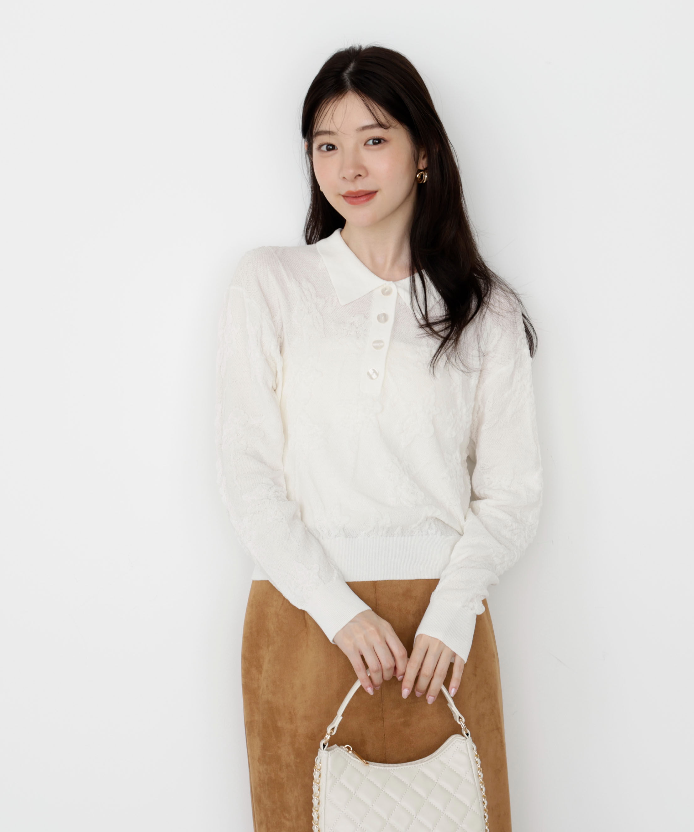 PROPORTION BODY DRESSING「ジャガードレースポロ 25AW」|ニット・セーター|ホワイト
