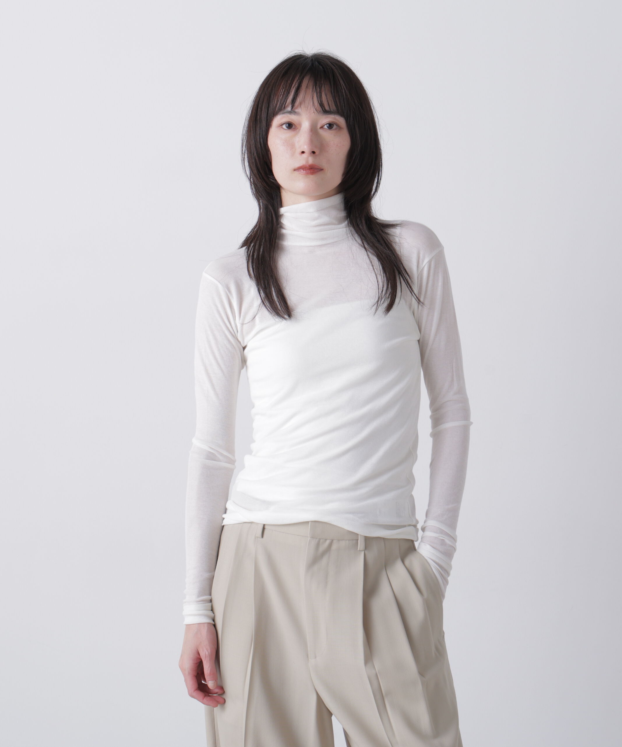 YLEVE 「YLEVE / SHEER HIGH-TWIST RIB JERSEY TURTLENECK PULLOVER」|Tシャツ・カットソー|WHITE