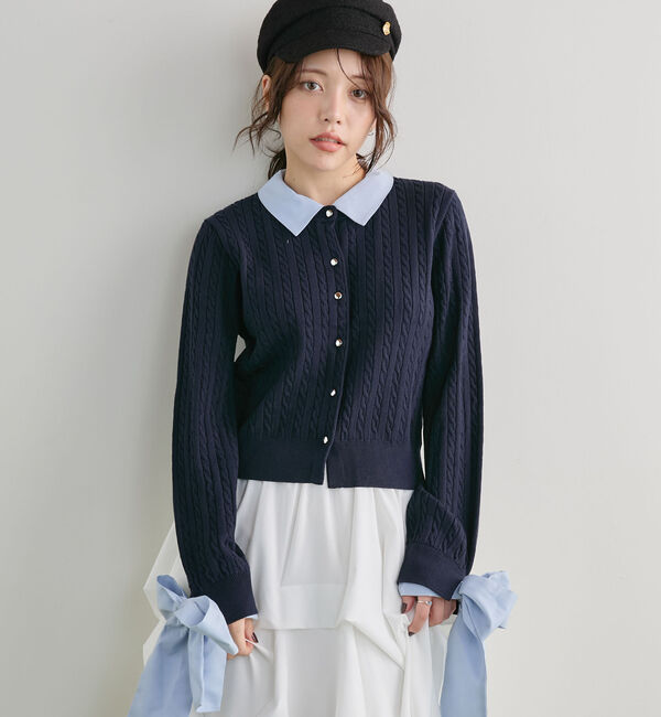 archives「２ｗａｙリボンドッキングニットカーディガン」|カーディガン|NAVY