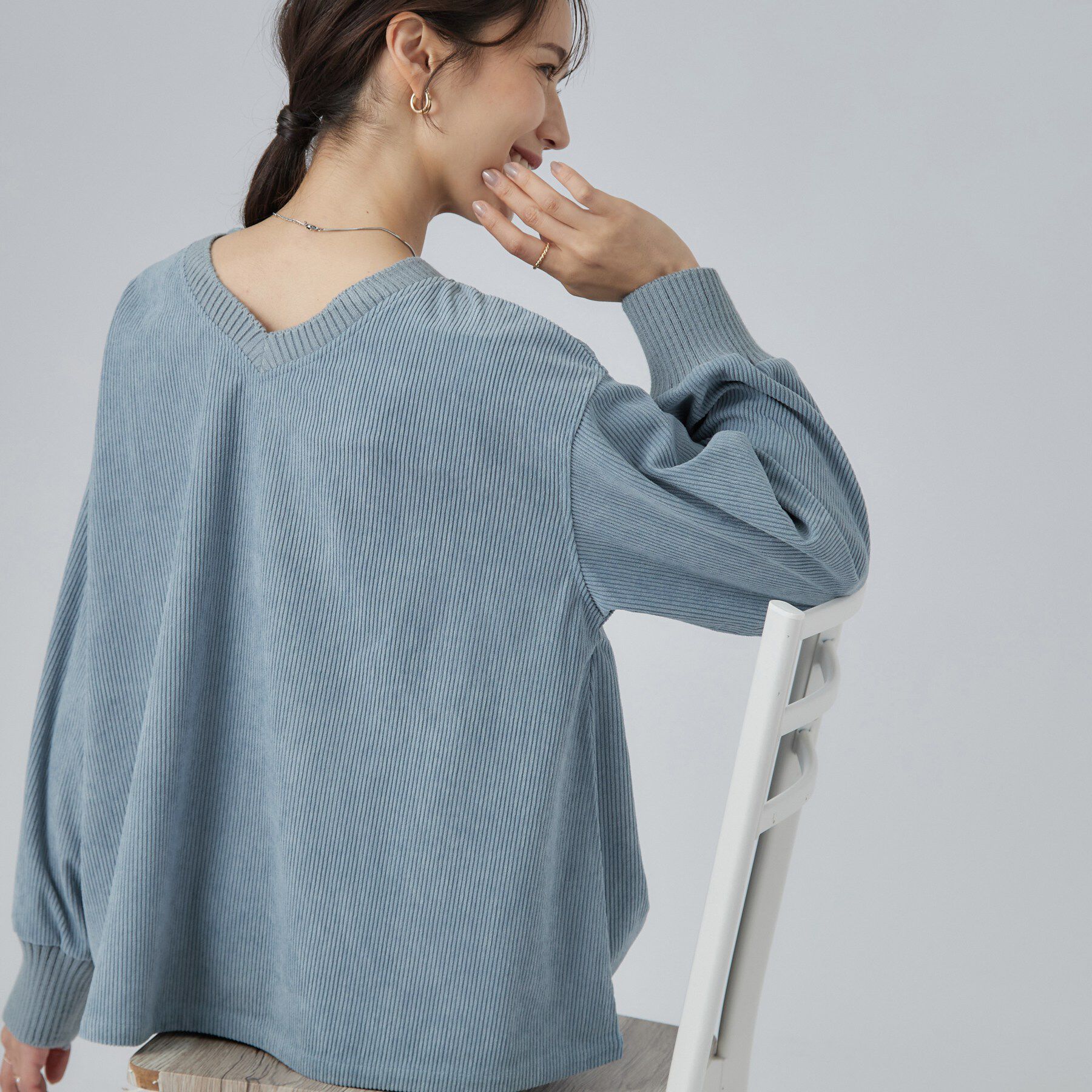SHOO･LA･RUE「コーデの幅が広がる！コーデュロイ2WAYプルオーバー」|Tシャツ・カットソー|サックスブルー(09