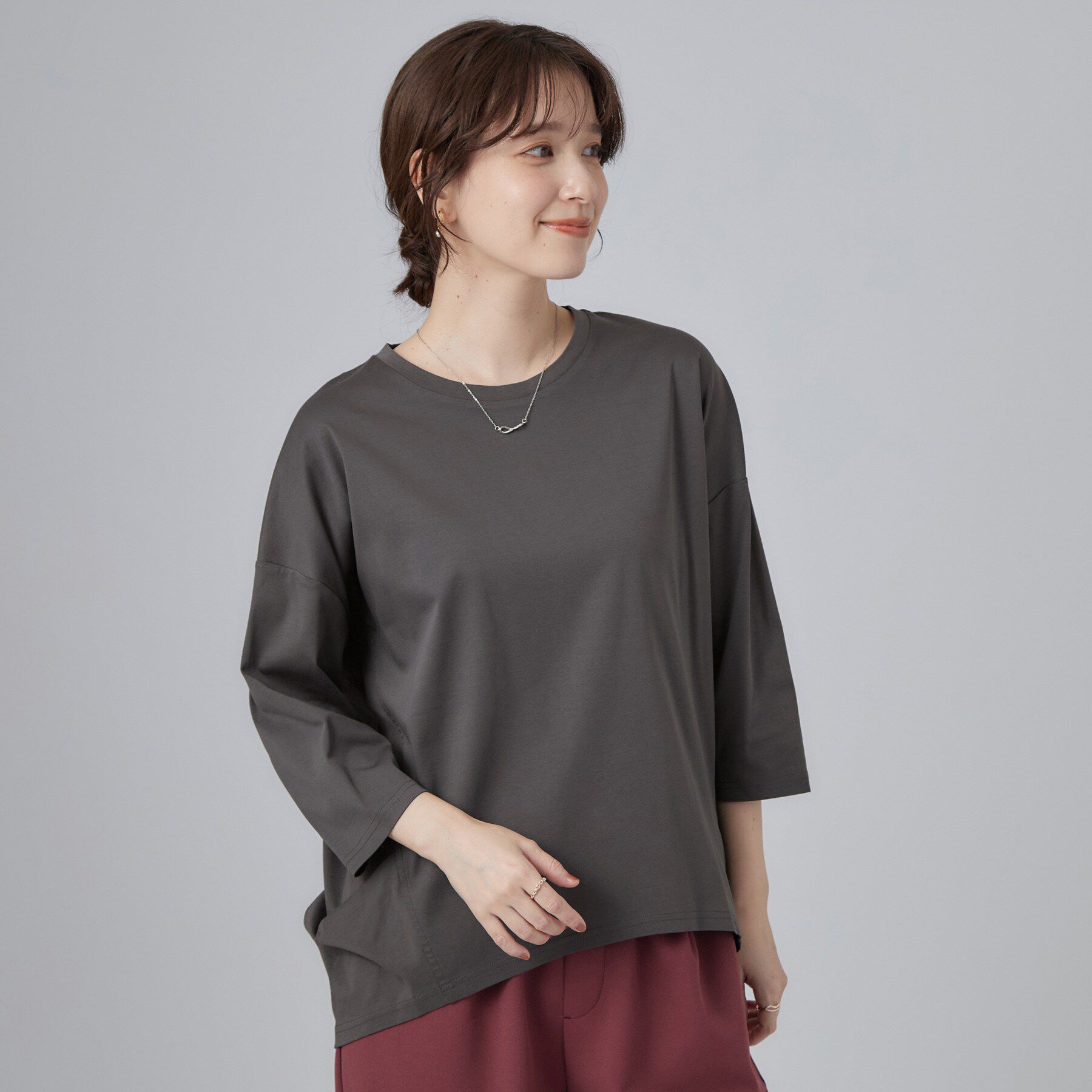 SHOO･LA･RUE「【ひんやり／吸水速乾】クールドライコットン 綿100％ ドルマン5分袖トップス」|Tシャツ・カットソー|