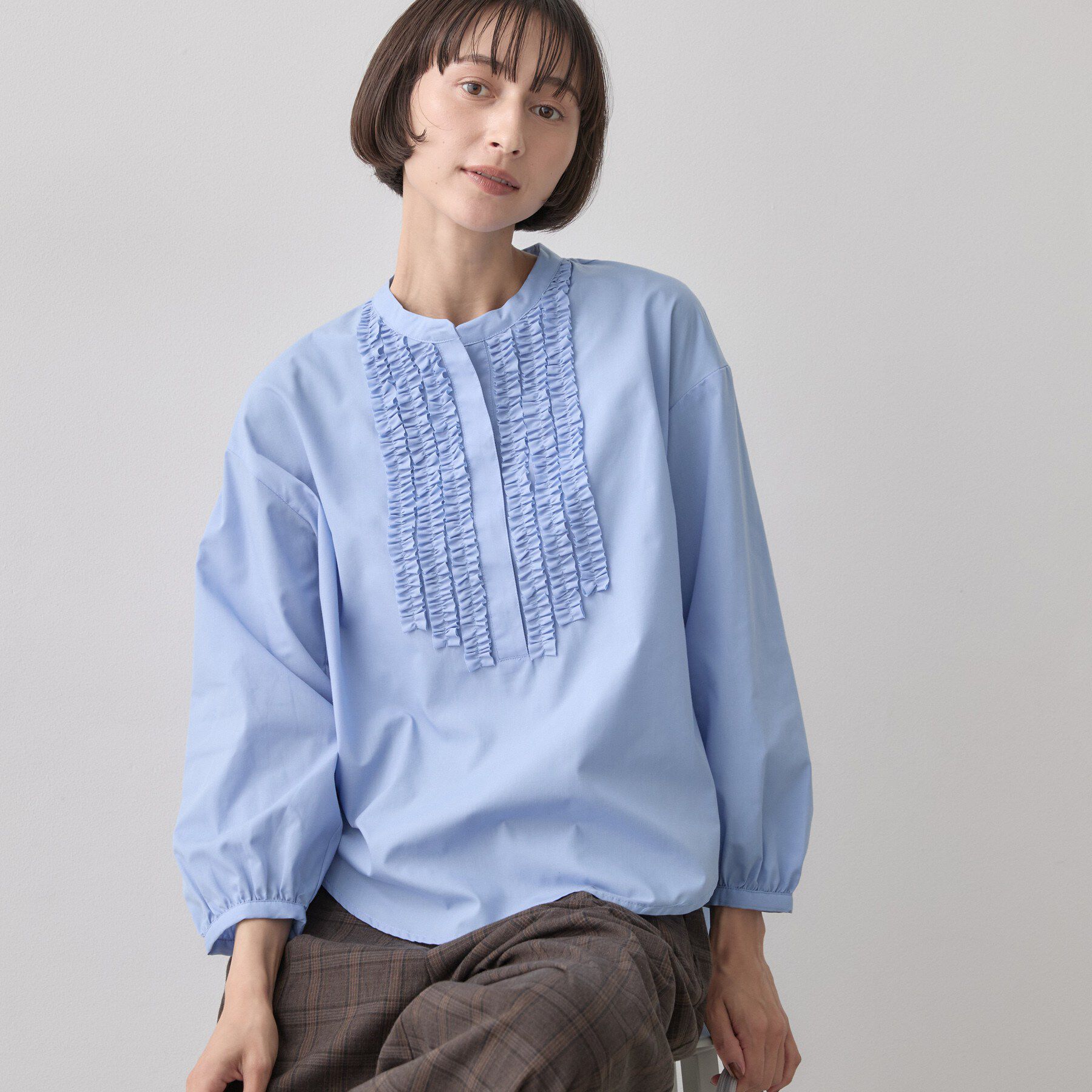Dessin「【洗える/7色展開/XS-L】フロントフリルブラウス」|シャツ・ブラウス|ブルー(091)