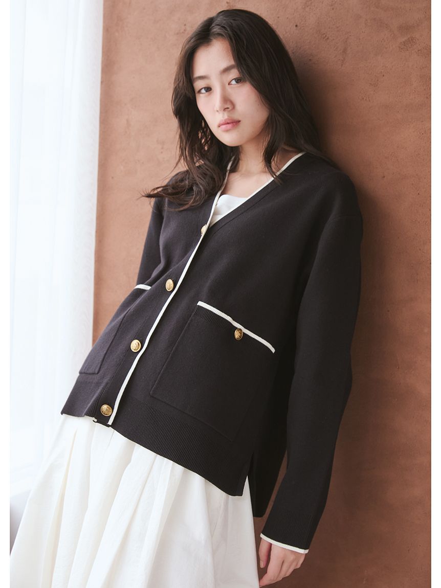 Mila Owen「金釦カシミヤコットンカーディガン」|カーディガン|BLK