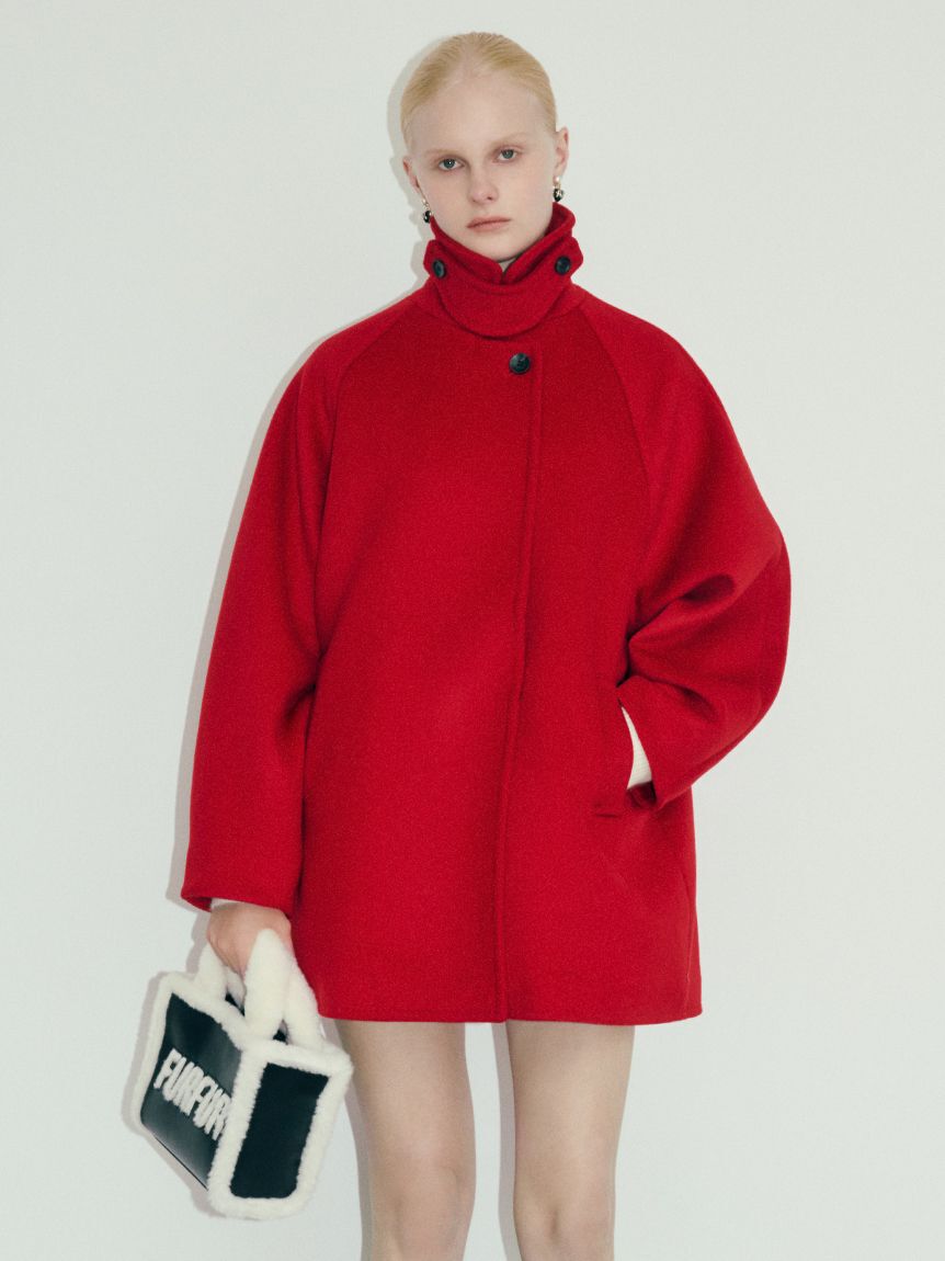 FURFUR「ミドル丈ウールコート」|ステンカラーコート|RED