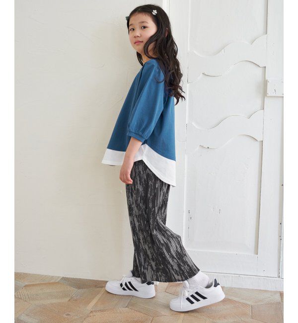 ikka kids「【親子おそろい】梨地裾レイヤー5分袖プルオーバー（120~160cm）」|Tシャツ・カットソー|