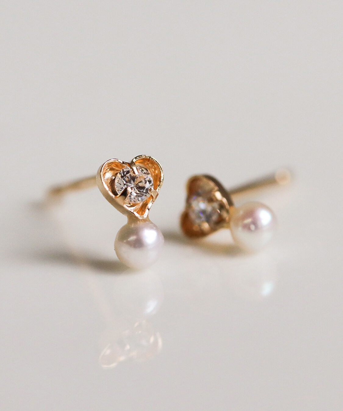  「パール / キュービックジルコニア ハート ピアス | K10YG」|ピアス|