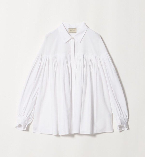 UNITED ARROWS「パールライク ボタン タック フレア ブラウス」|シャツ・ブラウス|WHITE