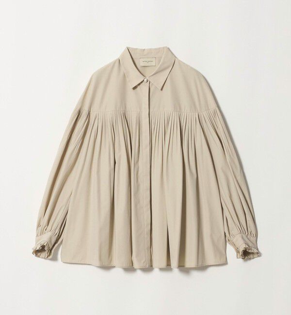 UNITED ARROWS「パールライク ボタン タック フレア ブラウス」|シャツ・ブラウス|BEIGE