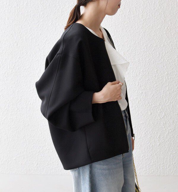 SHIPS any「〈洗濯機可能〉ダブルクロス ノーカラー ジップ ブルゾン［NAVY BLUE］」|ノーカラージャケット|