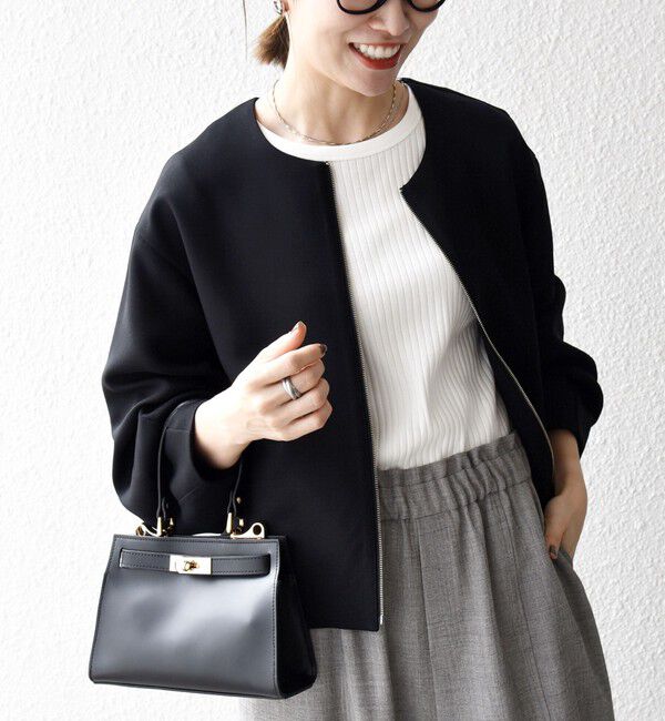 SHIPS any「〈洗濯機可能〉ダブルクロス ノーカラー ジップ ブルゾン［NAVY BLUE］」|ノーカラージャケット|