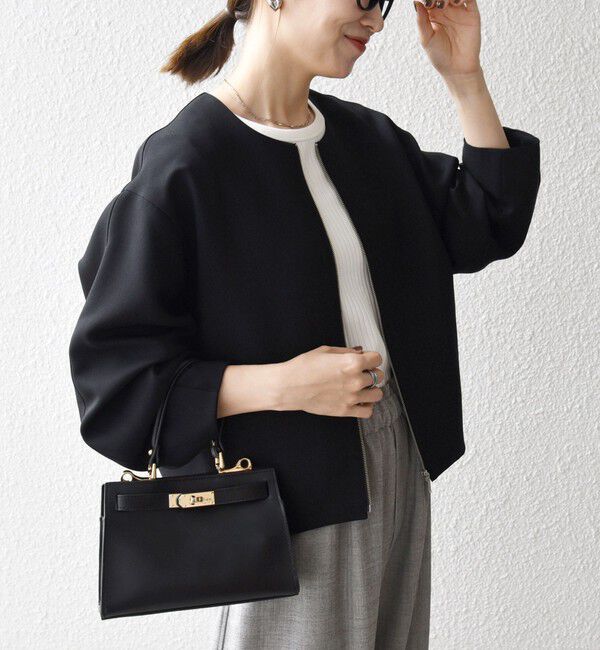 SHIPS any「〈洗濯機可能〉ダブルクロス ノーカラー ジップ ブルゾン［NAVY BLUE］」|ノーカラージャケット|