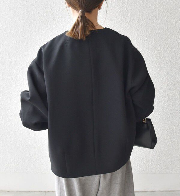 SHIPS any「〈洗濯機可能〉ダブルクロス ノーカラー ジップ ブルゾン［NAVY BLUE］」|ノーカラージャケット|
