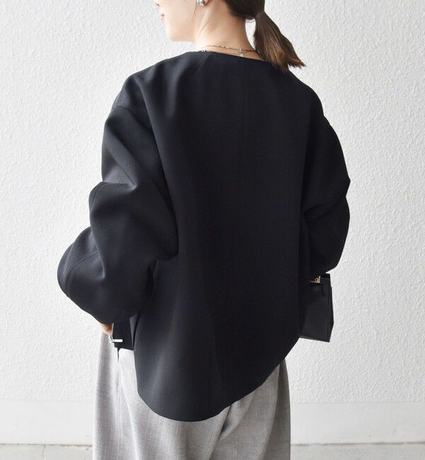 SHIPS any「〈洗濯機可能〉ダブルクロス ノーカラー ジップ ブルゾン［NAVY BLUE］」|ノーカラージャケット|