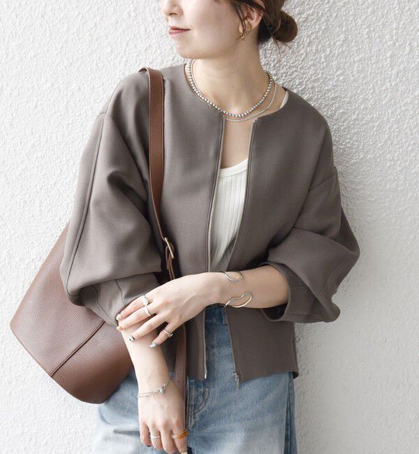 SHIPS any「〈洗濯機可能〉ダブルクロス ノーカラー ジップ ブルゾン［NAVY BLUE］」|ノーカラージャケット|