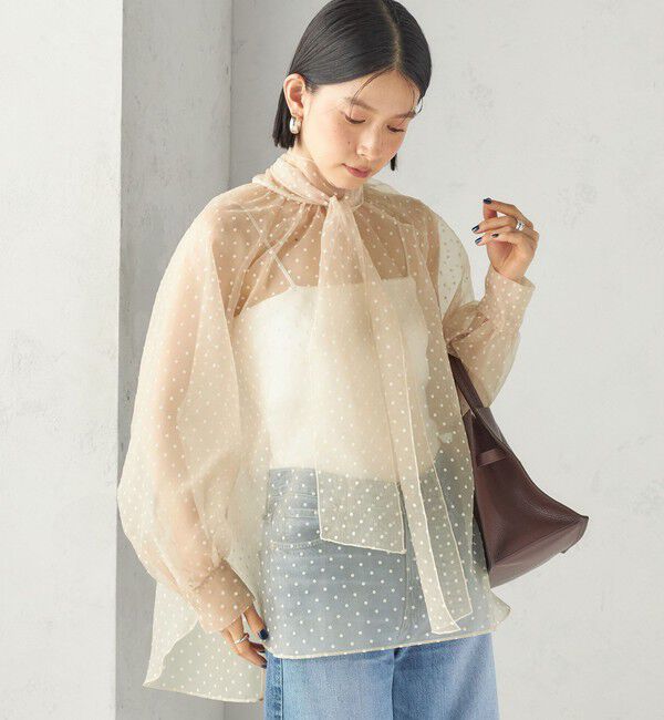 SHIPS for women「〈手洗い可能〉オーガンジー フロッキー ドット リボン ブラウス」|シャツ・ブラウス|