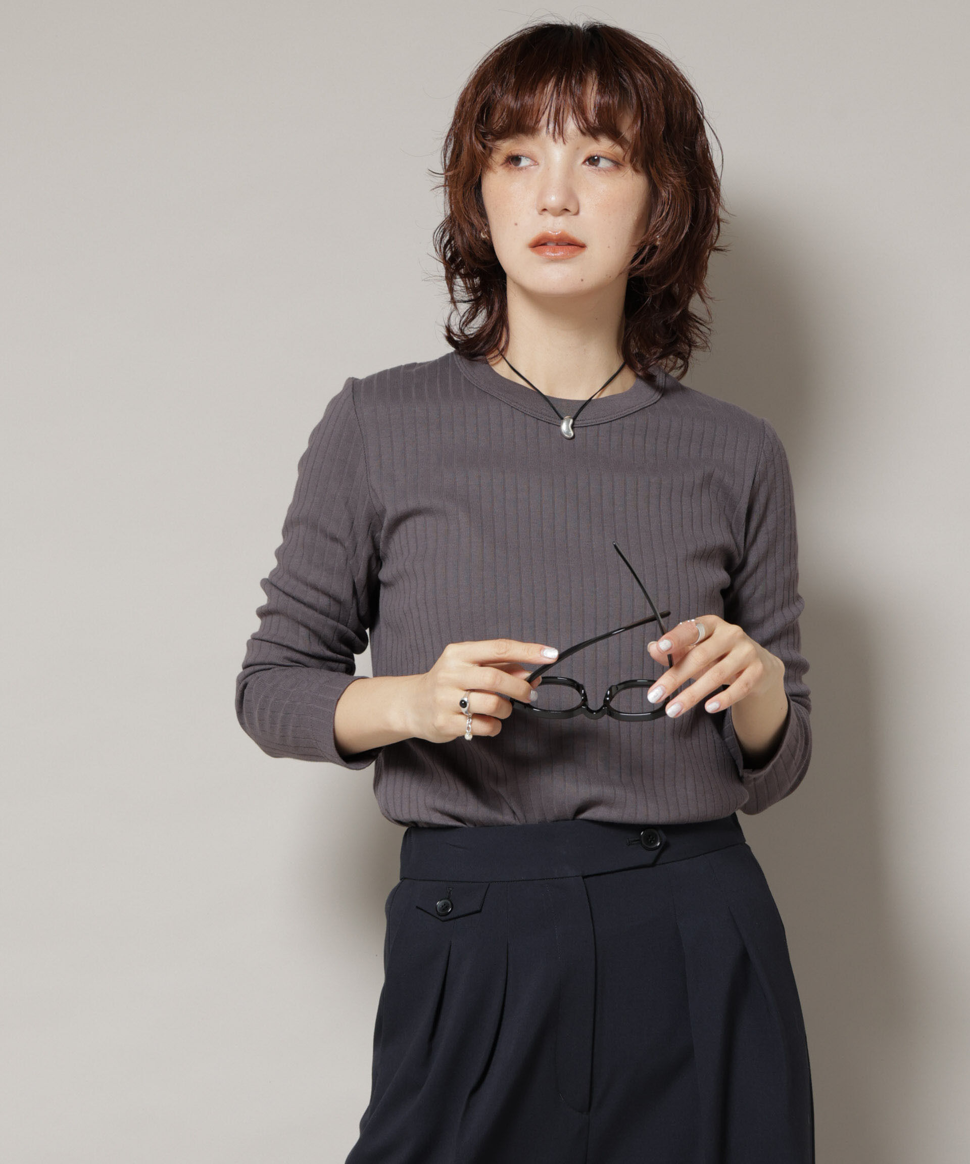 NANO universe「Anti Soaked(Ｒ) 汗染み防止リブロンＴ」|Tシャツ・カットソー|チャコール3