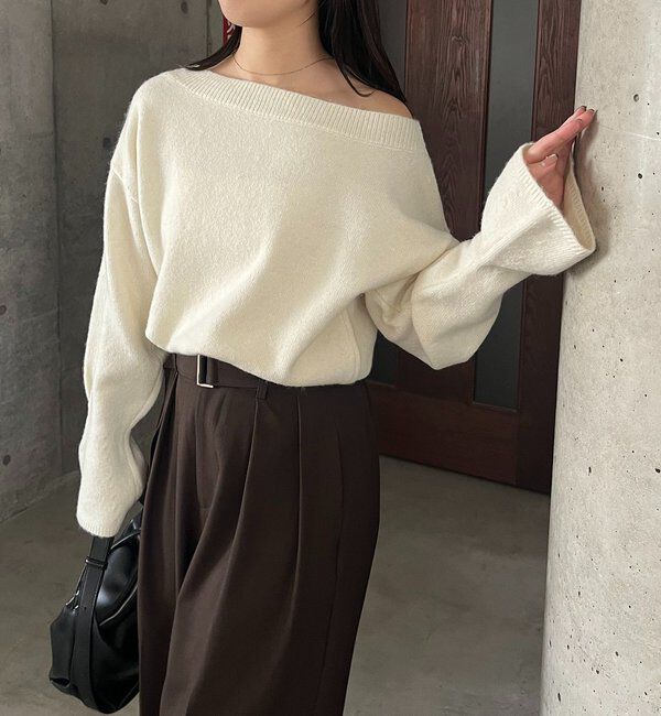  「【もちふわシリーズ】もちふわWOOLボートネックニット」|ニット・セーター|